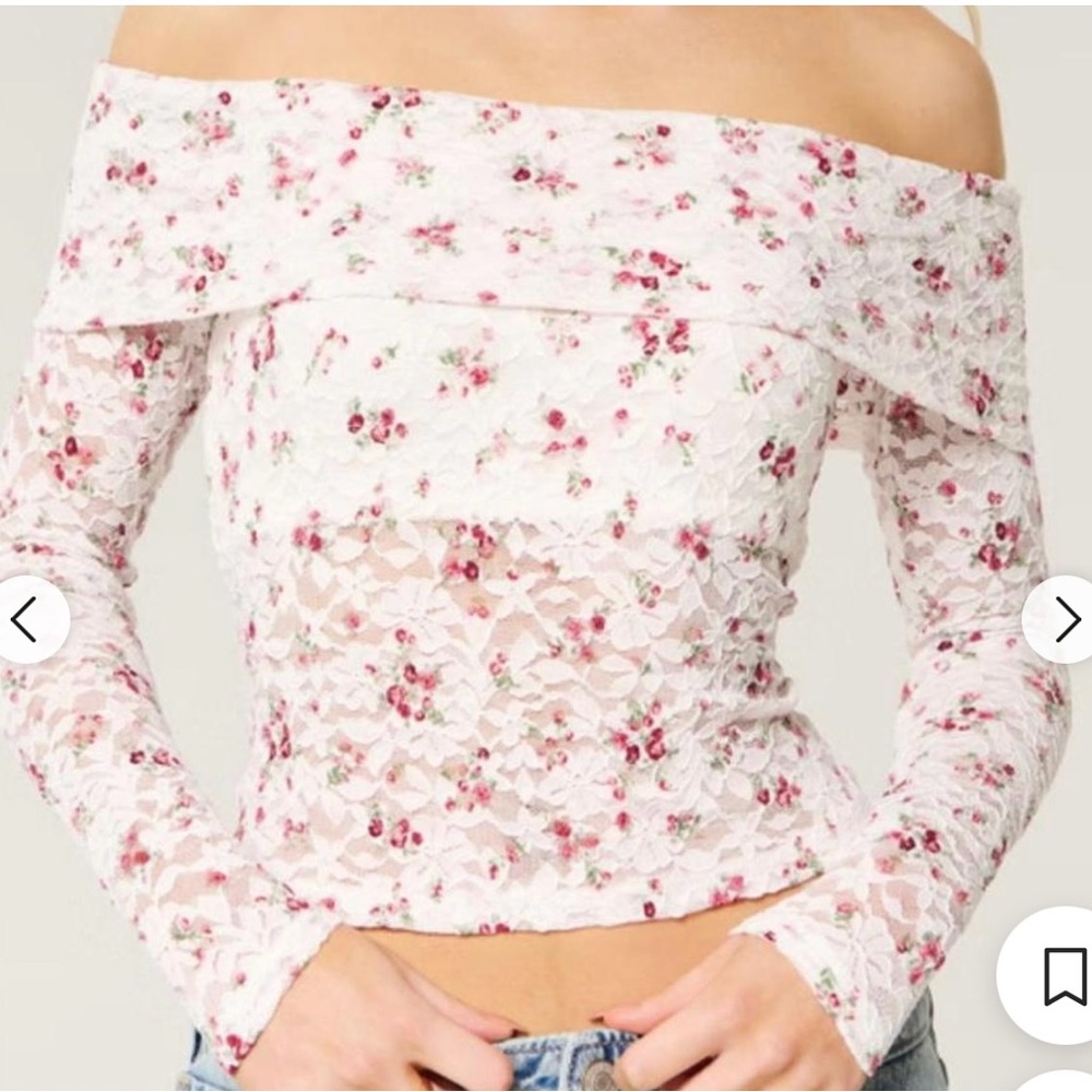 Hollister Red Floral Off-Shoulder Lace Blouse